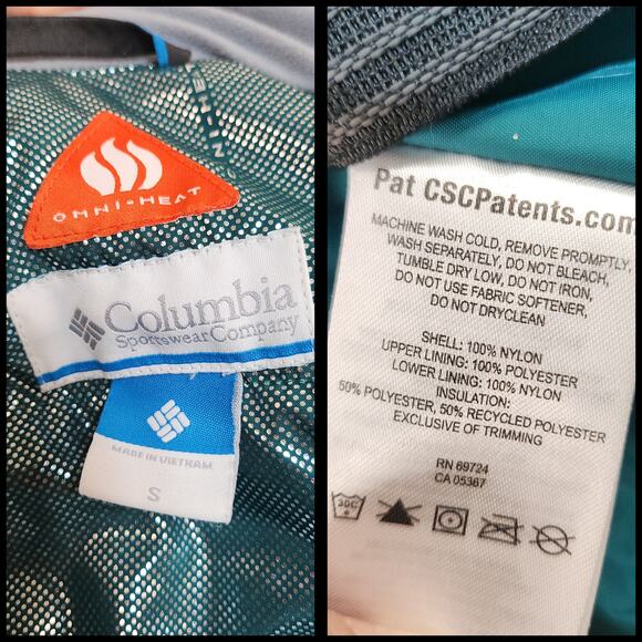 Columbia Winter Jacket Womens Small Green Turquoise Blue Omni-Heat Insulated - Picture 14 of 15